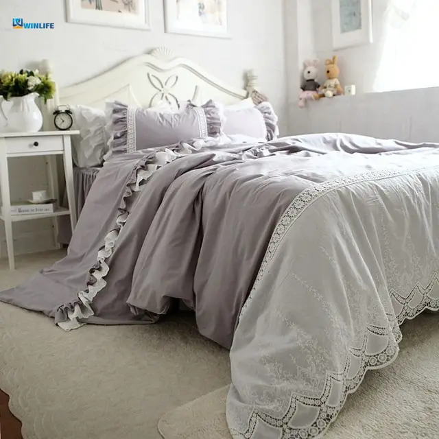 Special Offers Grey luxury bedding set Embroidery lace duvet cover satin cotton bedding handsome bedspread bed sheet princess bed cover skirt Special Offers Grey luxury bedding set Embroidery lace duvet cover satin cotton bedding handsome bedspread bed sheet princess bed cover skirt