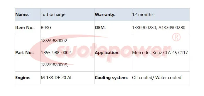 Suotepower турбо картридж B03G 18559700002 18559700009 18559700010 18559880002 для Mercedes Benz CLA 45 C117 двигатель M 133 DE