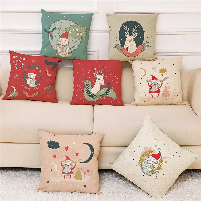 

45cm*45cm Christmas Home Decor Cushion Cover Throw Pillowcase Covers Print Pillow Case Polyester Car Cushion Cover Home Decor