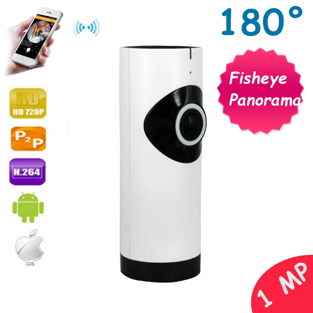  720p Fisheye 180 Degree 1mp IP Camera WiFi Panoramic Wireless Wi-Fi Camera TF Card CCTV Security Surveillance Home Camara  