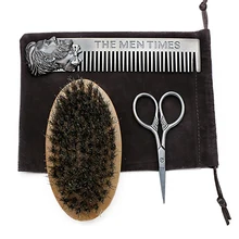 Набор кистей для бороды, 3 шт., набор кистей для бороды, кисточка для бритья щетины, гребень для бороды, ножницы для усов, мужское лицо, борода