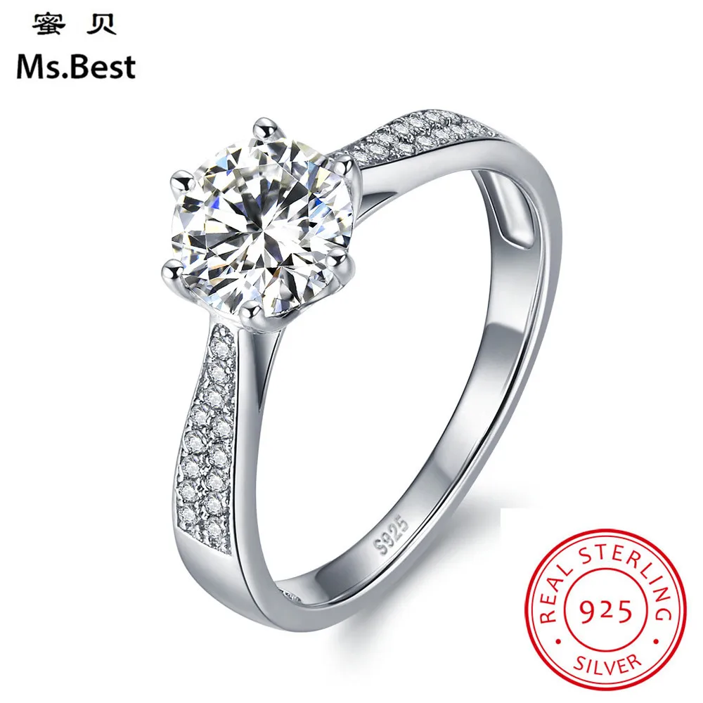 

Solid s925 Sterling Silver Finger Rings for women solitaire Wedding Ring White Gold Coated as Marriage Gift Diamond Cut Stone