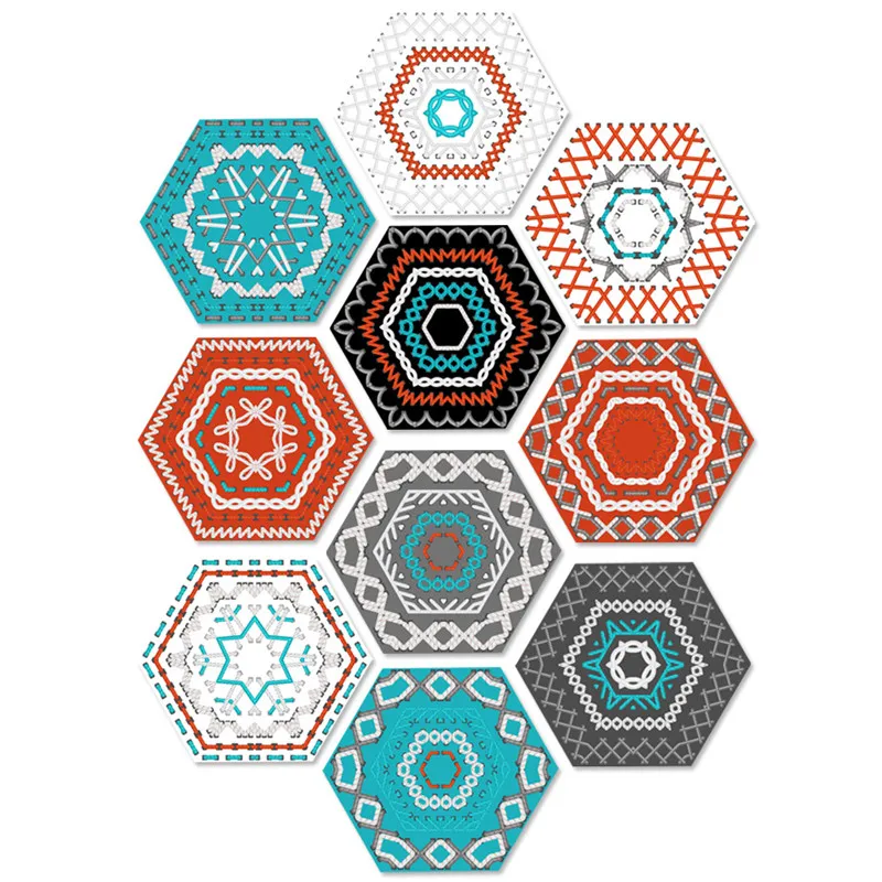 

Fresh&simple colorful embroidery style floor stickers Creative DIY hexagon ceramic tile sticker waterproof non-slip wall sticker