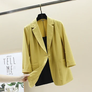 

summer Fashion Vintage cotton and linen suits blazer women's loose retro Three Quarter black suit Blazer fenimino bomber jacket