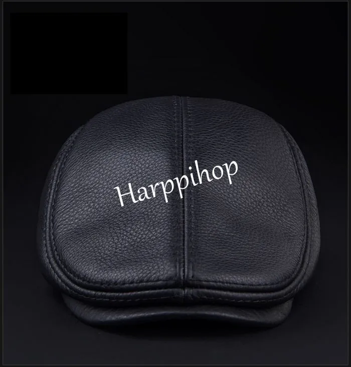 2019 New Design Men's 100% Genuine Leather  Cap brand Newsboy /Beret /Cabbie Hat/ Golf Hat winter warm hats with ears wool beret mens