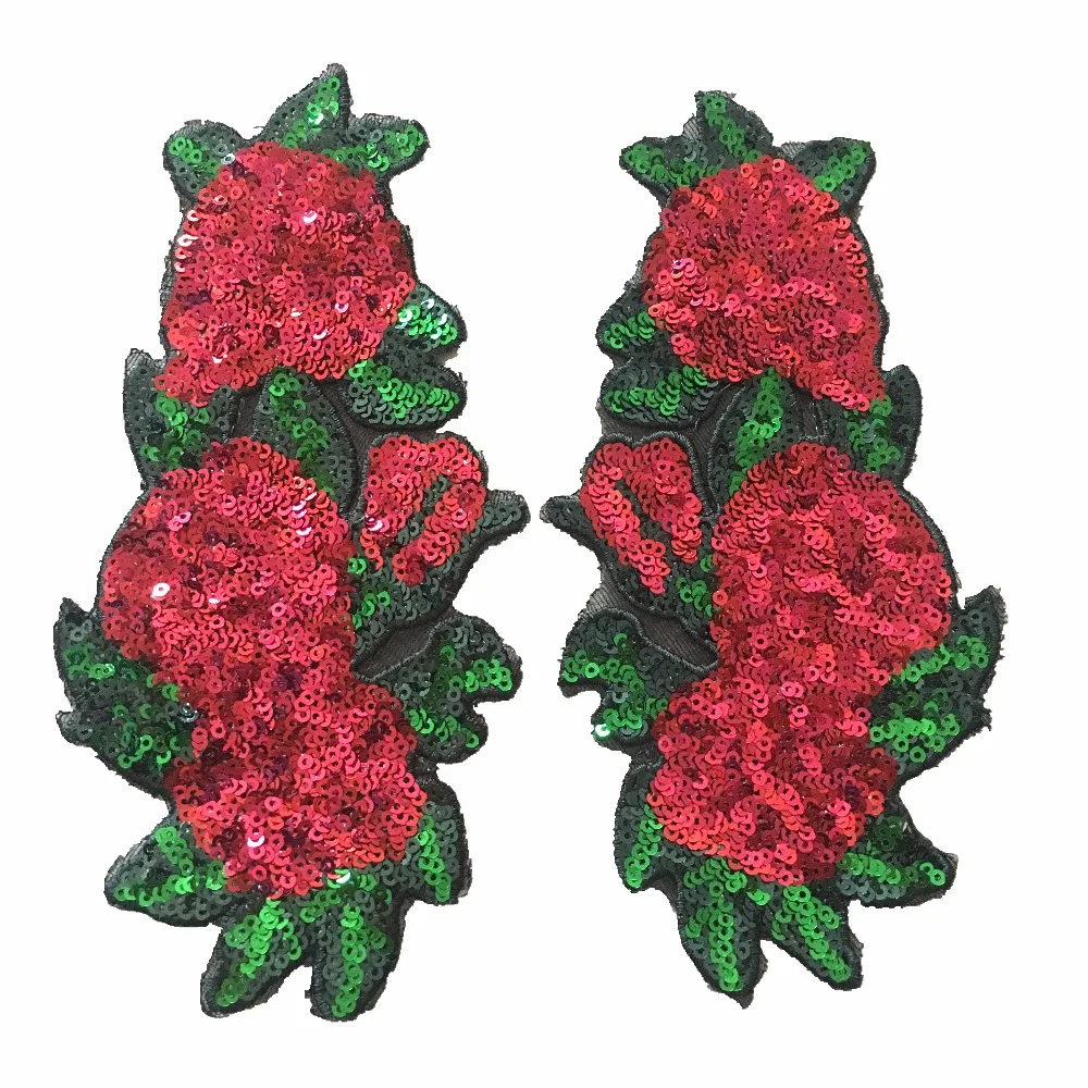 

Red Flower Sequined Patches Iron-on Clothes Patch 18.5*9.5CM DIY Grament Accessories 2 Sets of Sequins Beaded Patches