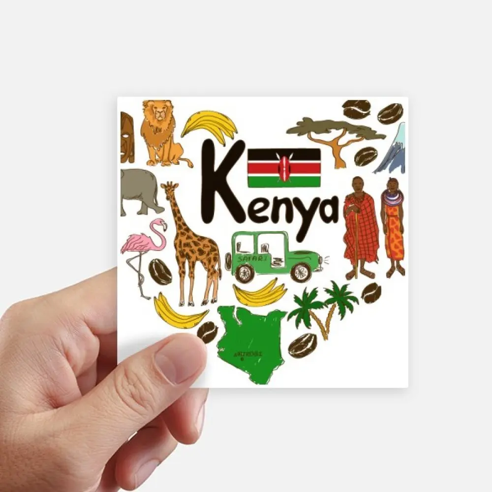 

DIYthinker Kenya Love Heart Landscap National Flag Square Stickers 10cm Wall Suitcase Laptop Motobike Decal 8pcs