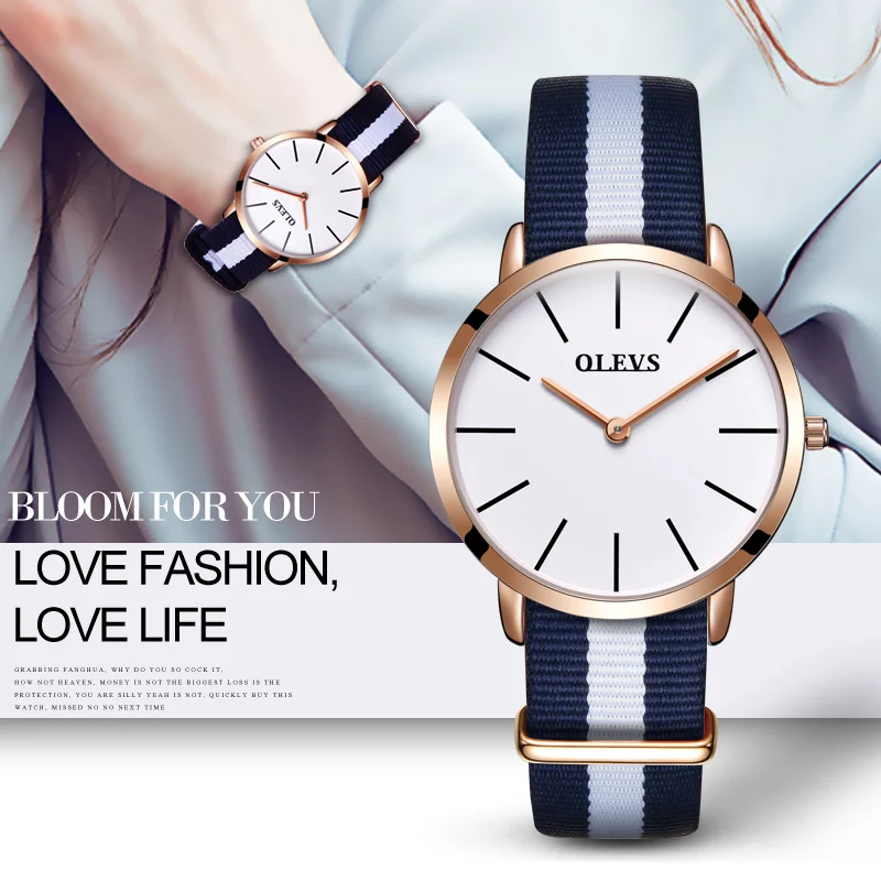 

relogios femininos de marca famosa Fashion Design Women Rose Gold Watches OLEVS Brand Wrist Watch Nylon Luxury Clock For Ladies