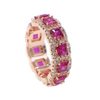 

Gold filled fashion jewelry Red & Green square baguette cz engagement ring for women colorful cubic zirconia cz band ring
