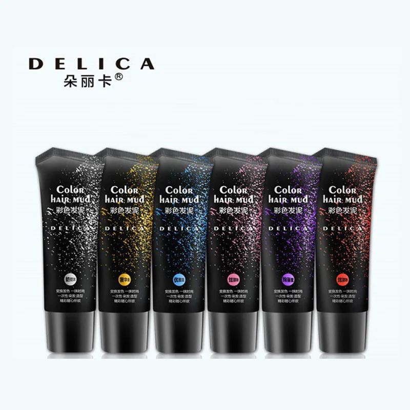 6PCS Delica, 6 цветов, одноразовая краска для волос, грязевая, одноразовая, временная, цвет помады, серебристо-серая краска для волос, воск, модный стиль, Хэллоуин - Цвет: 6PCS