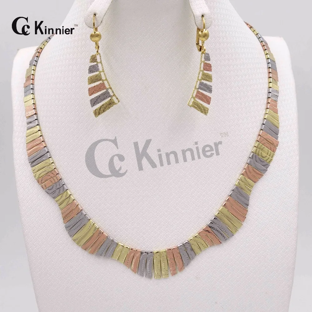 Fashion Jewelry Sets three colour high quality African Dubai Women Crystal Necklace 18 k gold plated