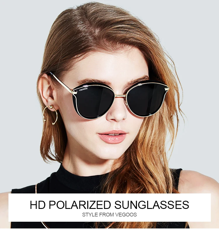 VEGOOS, женские солнцезащитные очки, поляризационные, Ретро стиль, кошачий глаз, очки, цветные, зеркальные линзы, модные, Круглые, солнцезащитные очки, oculos#6115