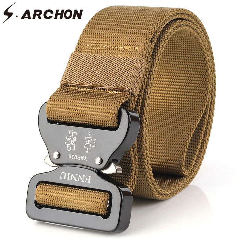 S.ARCHON Military Style Tactical Nylon Belts Men Adjustable Metal Buckle Survival Army Waist