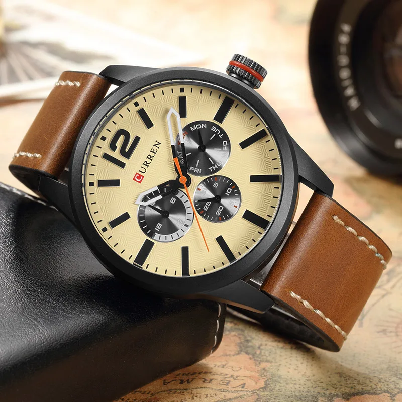 8247 Новинка Curren Мужские часы Топ бренд класса люкс кожа кварцевые часы мужские наручные часы модные повседневные спортивные часы Relogio