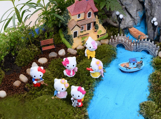 6pcs Hello Kitty Figurines Garden Miniatures Gnomes Terrarium 6pcs Hello Kitty Figurines Garden Miniatures Gnomes Terrarium Miniature Fairy Mini Cat Figure