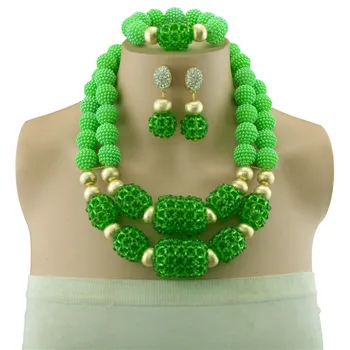 

Green Crystal Bead Bridal Jewelry Sets Copper Beads Necklace Bracelet Earrings Sets Wedding African Beads Jewelry Set for Women