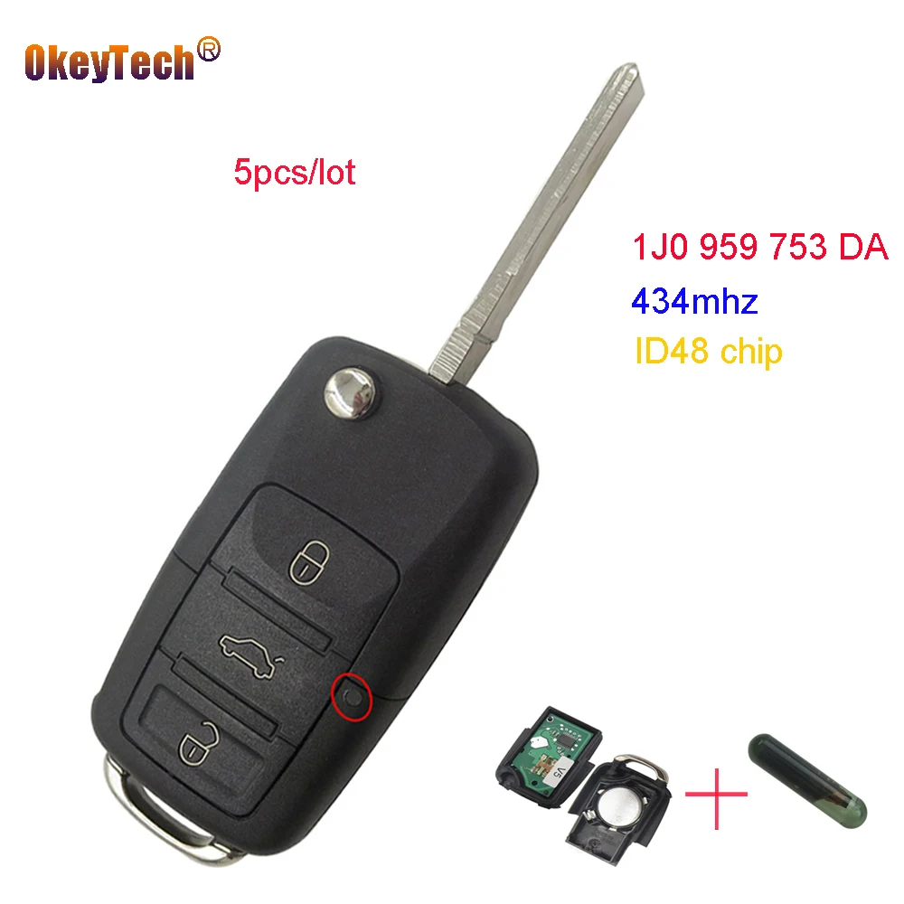 Пульт дистанционного управления OkeyTech 5 шт./лот 433 МГц 3 кнопки для VW Volkswagen Golf MK4 Bora 1J0
