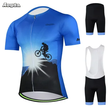 

Aogda Blue Bike Clothing Summer Breathable Bicycle Clothes Men Short Sleeve Cycling Jersey Set Roupa Ciclismo