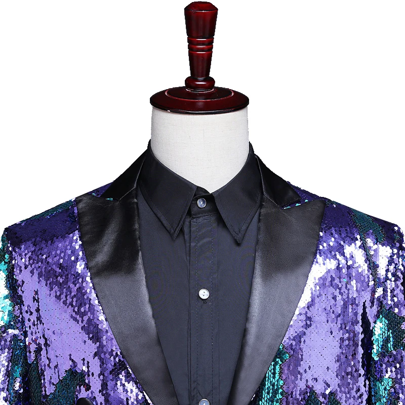 Men’s Laser Reflector Swallowtail Gold Purple Tail Coats Night Club ...