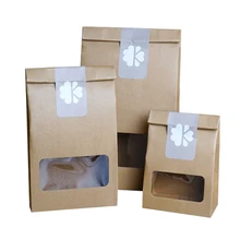 13*7*18,5 см крафт-бумажный пакет с открытым окном, ручная коробка на заказ, коробка для печенья, коробка для сахарного торта, кофейная сумка для закусок с веревкой, 100 шт./лот