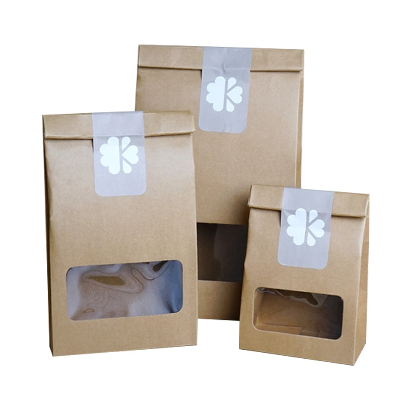 

13*7*18.5cm Kraft paper bag open window Hand box Custom cookie box Sugar cake box coffee beem snack handbag with rope 100pcs/lot