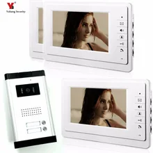 Yobang Security 7 Inch Wired Video Door Phone Visual Intercom Doorbell with 3* Monitor+1* Camera For 2 Units Apartment Intercom