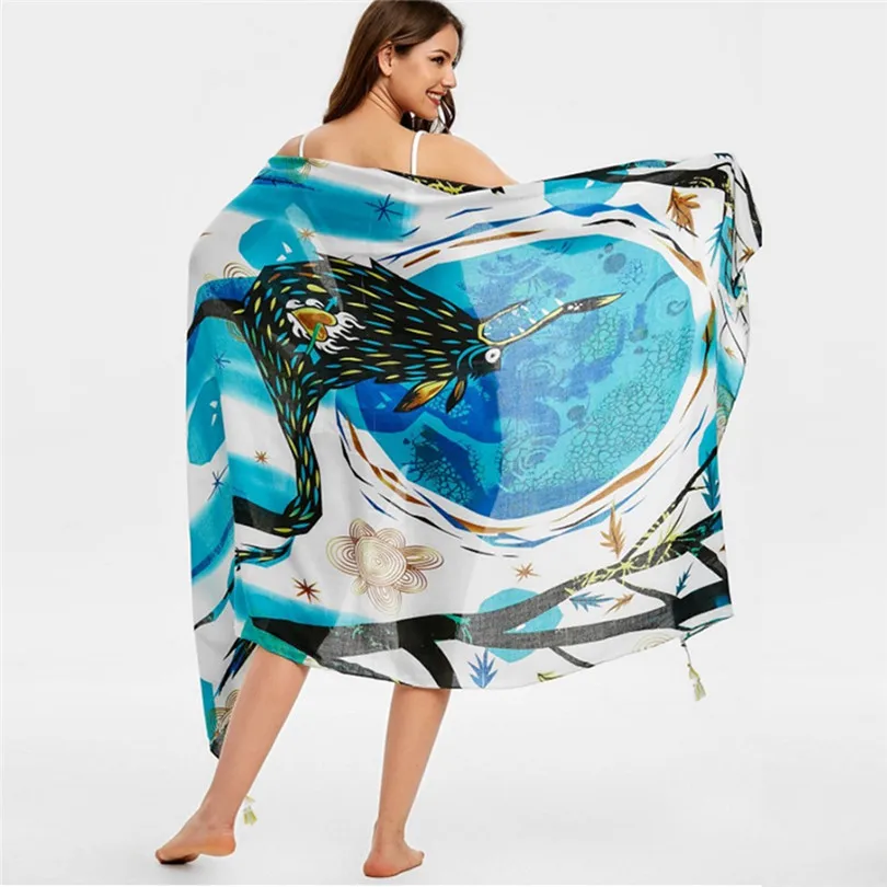 New Summer Women Beach Skirts 2019 Long Hippie Flowers Printed Elastic Waist Beach Towel Cloak Skirt #E11 (12)