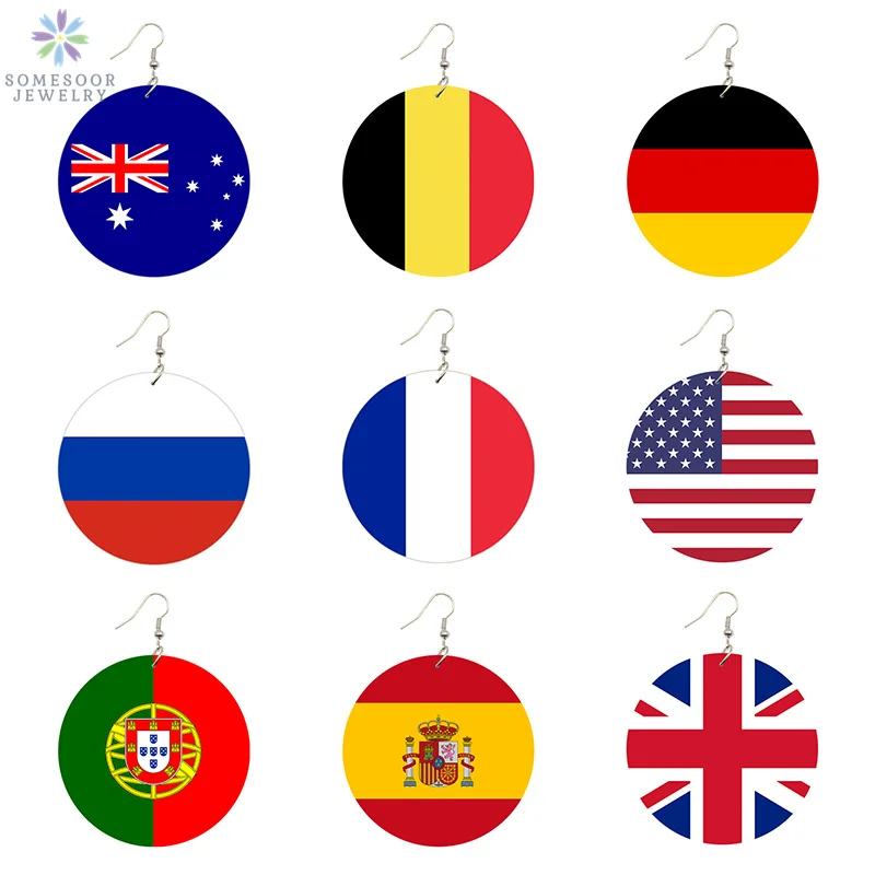 

SOMESOOR Custom Flags Printing Wooden Drop Earrings American European National Country Club Sport Team Sign Personalized Jewelry