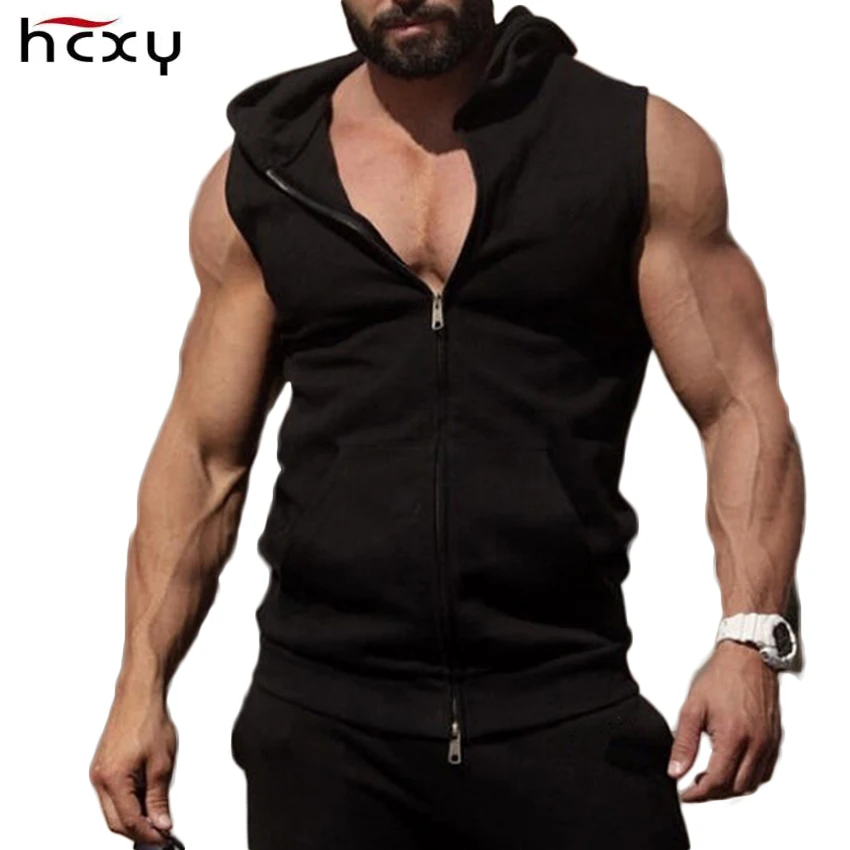  Mens Sleeveless Hoodies Fashion Hooded Sweatshirt Bodybuilding Men vest Clothing Sweatshirts Men Ho