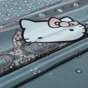 

Pure Silk Crepe De Chine Fabric,Cartoon Hello Kitty Prints,Smooth and Soft,Grey,Sewing,DIY,Decoration,Dress,Craft By The Yard