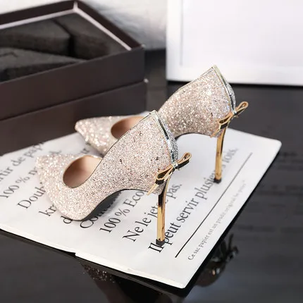 

Silver high heel women's fine with 2019 spring new wild sexy wedding shoes bridal shoes crystal shoes adult gift