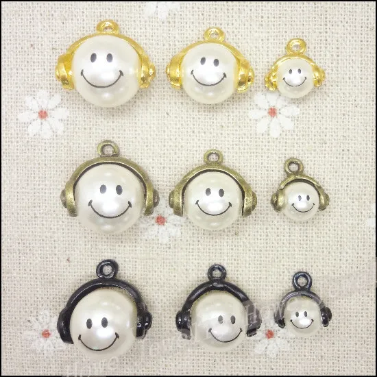 

MIX 45 pcs high quality alloy accessories Smile imitation pearl earphones short design necklace diy handmade