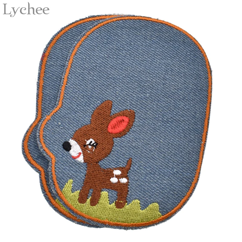Lychee 2pcs Cute Cartoon Animal Jeans Iron On Patches Repair Knee Denim Sew On Patches Clothing Sewing Craft DIY Accessories