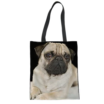 

FORUDESIGNS Pug Printed Shopping Bag Foldable Reusable Duty Cloth Bags School Travel Women Shoulder Bags Ecobag Large Handbag