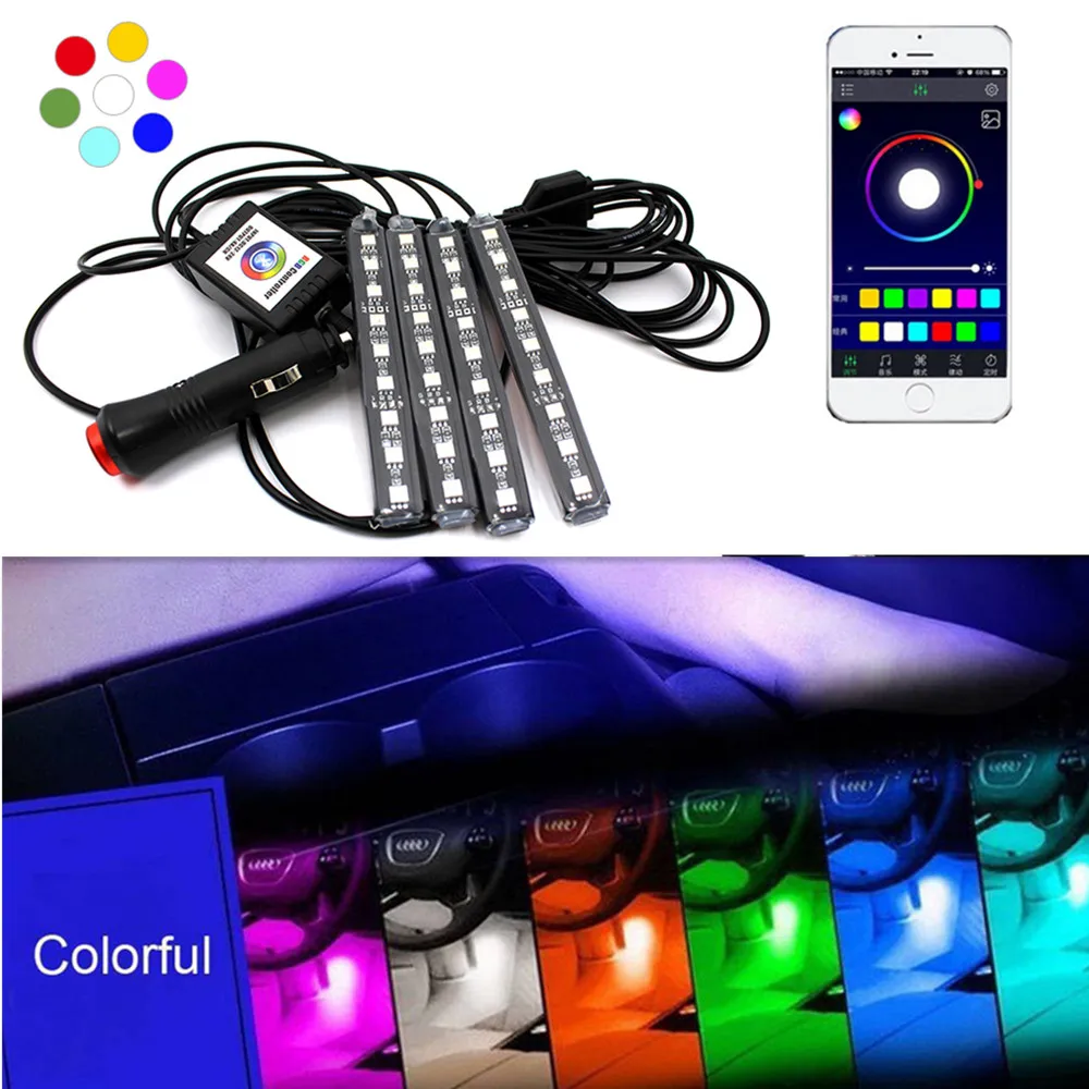 Светодиодная лента RGB для салона автомобиля декоративная полоса создания