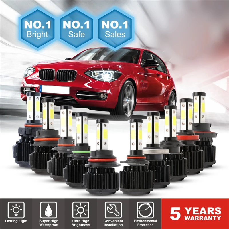 

2PCS X6-COB 6500K 8000LM Auto Headlights Automotive LED Lamp 4-Sides Car Lights Kit Hi/Lo Power Bulb LED Headlight Car Headlight