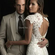 Изготовленный На Заказ плоский баржа жениха смокинг бежевый Лучший человек Свадебный для шафера мужские формальные костюмы пиджак для жениха+ брюки+ галстук+ жилет