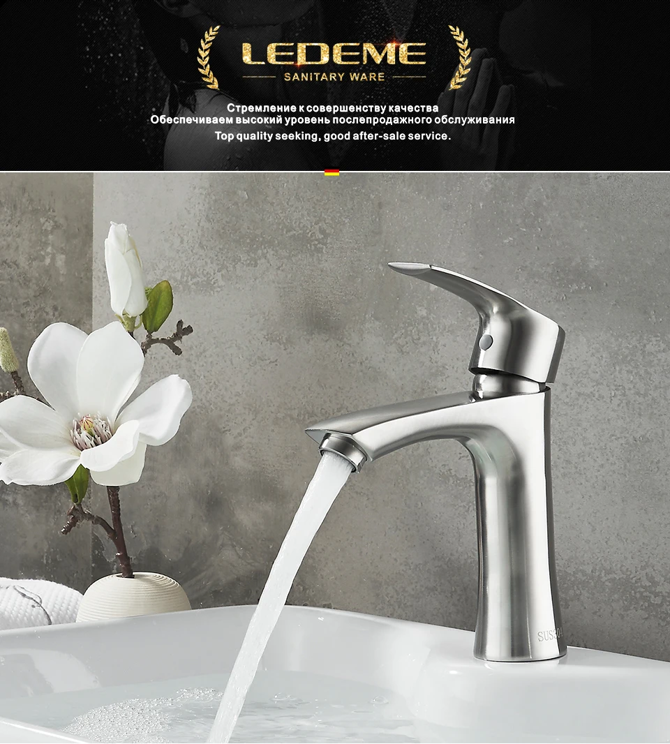 LEDEME, смеситель для раковины, современный стиль, ванная комната, нержавеющая сталь, на бортике, для ванны, кран для холодной и горячей воды, смеситель с ручкой, крышка L71001