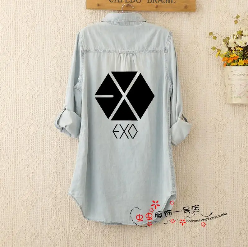 13 Новые корейские kpop exo длинные секционные весенние тонкие хлопковые джинсы большого размера рубашка k-pop exo-M exo-k женское тонкое пальто с длинными рукавами - Цвет: 13