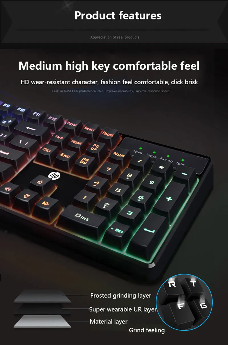 hp клавиатура RGB классический проводной K300 механический ручной Gaming Keyboard USB черно-белая клавиатура для Тетрадь ноутбука, настольного компьютера, ПК