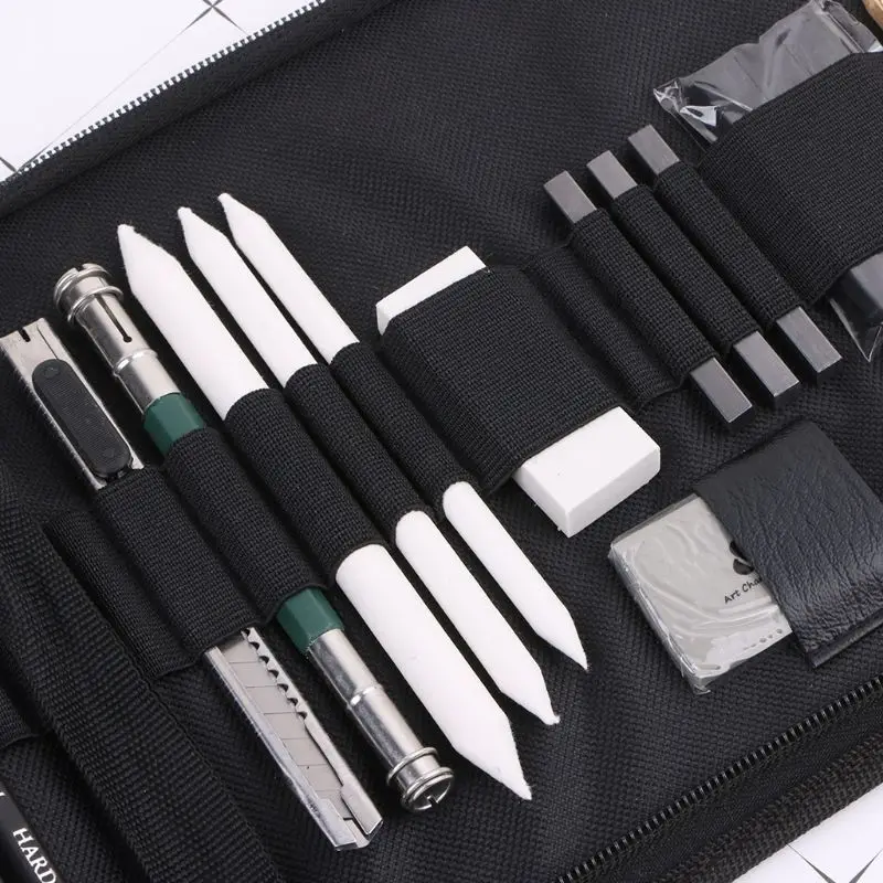 32Pcs Professional Drawing Artist Kit Pencils Sketch Charcoal Art Craft With Car 5