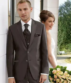 

Custom Made Groom Tuxedo Chocolate Groomsmen Peak Lapel Wedding/Dinner Suits Best Man Bridegroom (Jacket+Pants+Tie+Vest)B342
