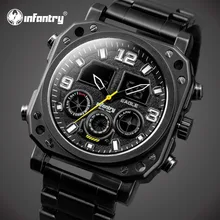 INFANTERÍA Hombres Relojes de Lujo Gran Cara Del Dial Analógico Digital Reloj de Pulsera de Cuarzo de Acero Completa Relojes Relojes Luminosos Reloj Cronógrafo