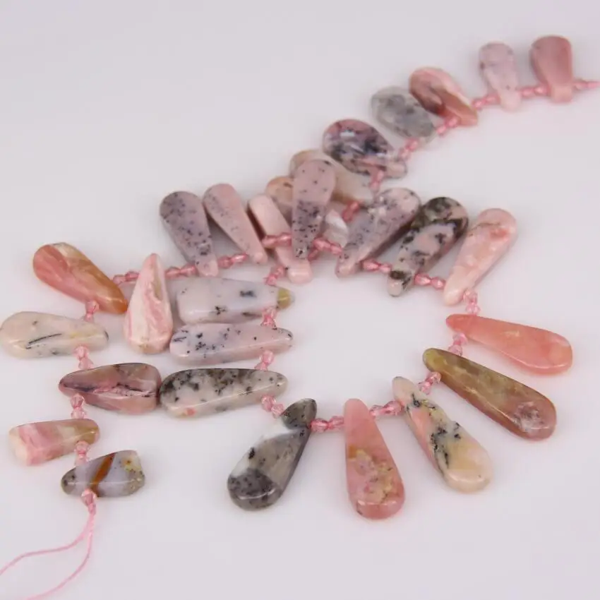 28pcs/str Natural Pink Opal Stones Teardrop Beads Craft Necklace Bulk,Raw Opal Graduated Top Drilled Slice Loose Beads Pendants