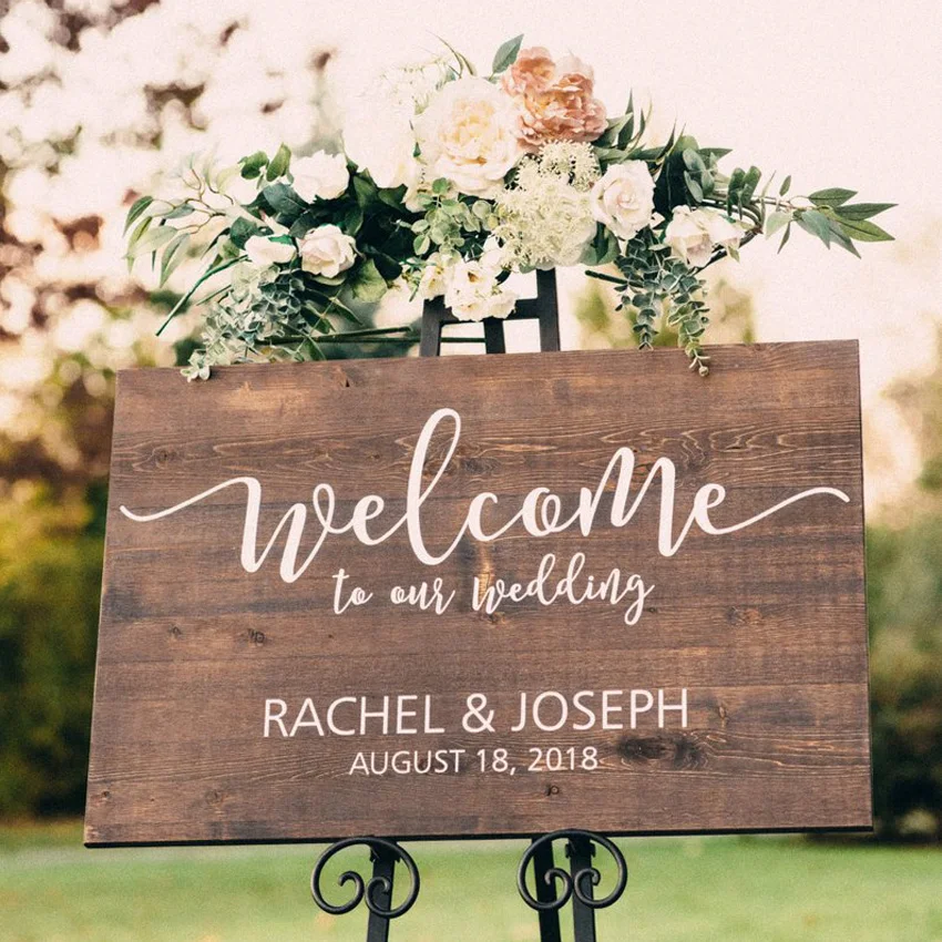 Wedding Custom Name Sticker Mural Bride Groom Welcome Sign For Wood Art Removable Modern Decoration AY1925 | Дом и сад
