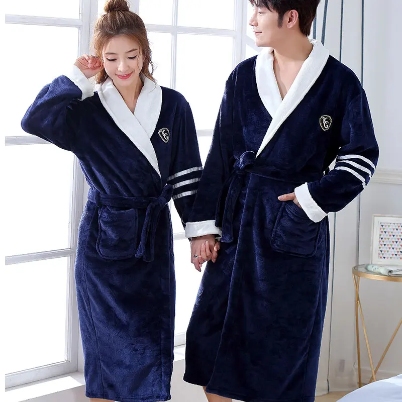 

Thicken Warm Couple Flannel Robe Winter Long Sleeve Bathrobe Sexy V-Neck Women Men Nightgown Lounge Sleepwear Home Clothes