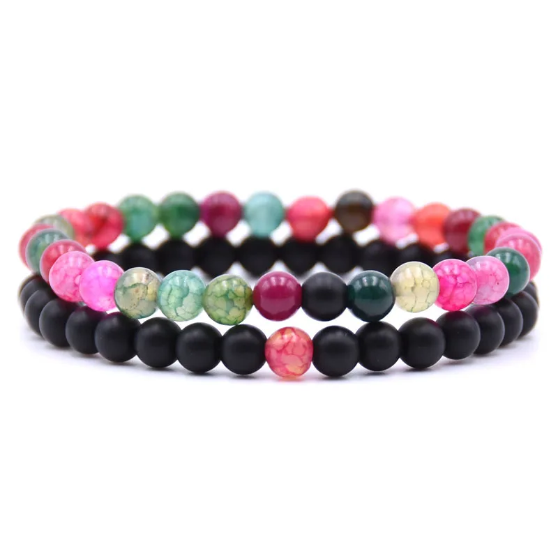 

Multi Color Lava Bracelets Many Styles Can Choose 2pcs/Set Natural Stone Onyx Round Beaded Bracelet For Women Girl Birthday Gift