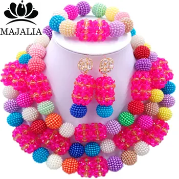 

Majalia Fashion Charming Nigerian Wedding African Jewelry Set Multicolors and Hot pink Crystal Necklace Bride Jewelry Set 3SZ057