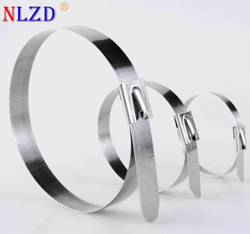 50Pcs S316 Stainless Steel Metal Cable Tie w=4.6mm Zip Strap Locking Exhaust Pipe Header 6" 8