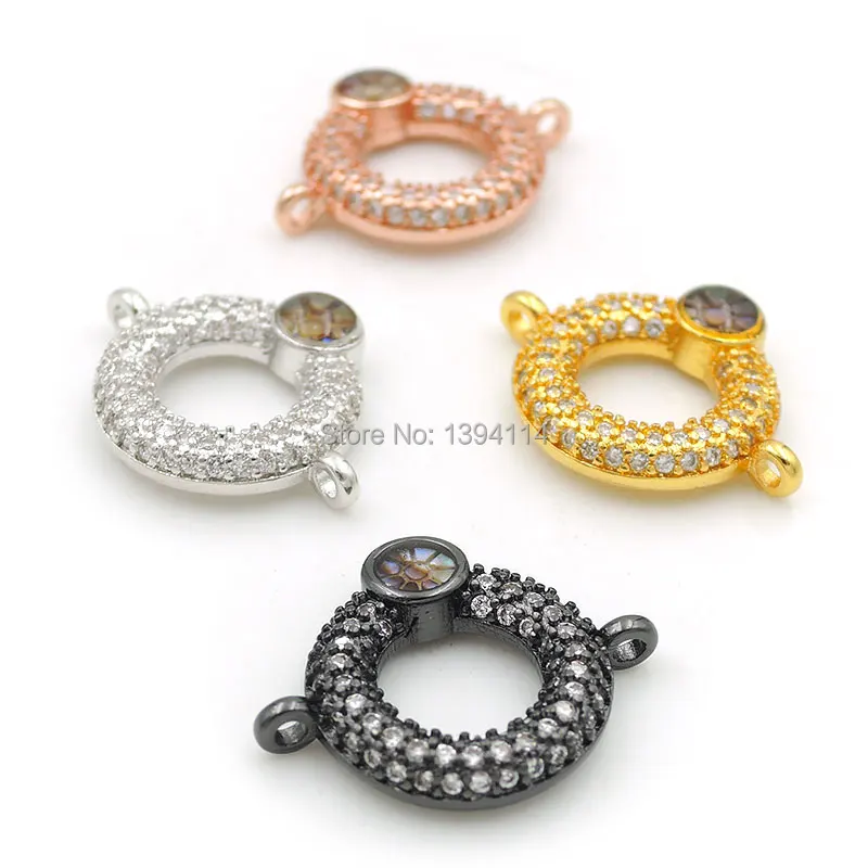 

18*14*3mm Micro Pave Clear CZ Gridding Abalone Shell Circle Connector Fit For Women As DIY Bracelets Accessory